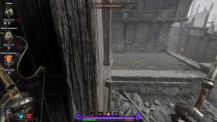 Stań przy samej krawędzi zniszczonej ściany, obróć się w lewo i skocz na platformę obok - Tomy w akcie III gry Warhammer Vermintide 2 - Warhammer Vermintide 2 - poradnik do gry