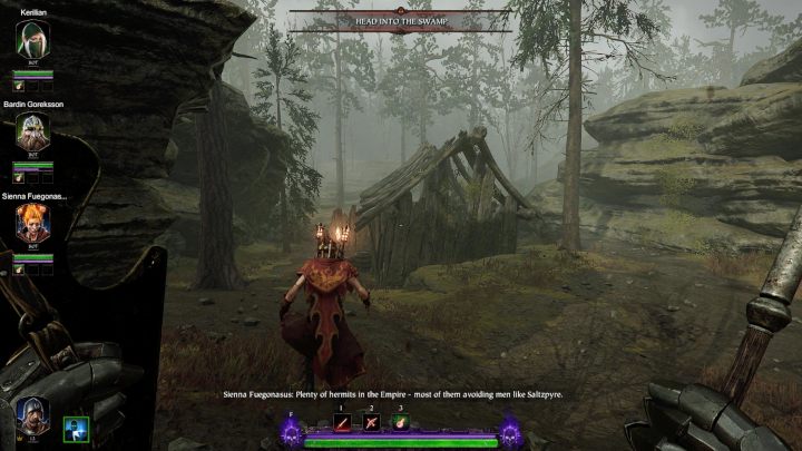 Pierwszy tom w misji Obóz wojenny odnajdziesz w lokacji Old Andreas Den - wejdź do ruin chatki widocznej na obrazku - Tomy w akcie III gry Warhammer Vermintide 2 - Warhammer Vermintide 2 - poradnik do gry