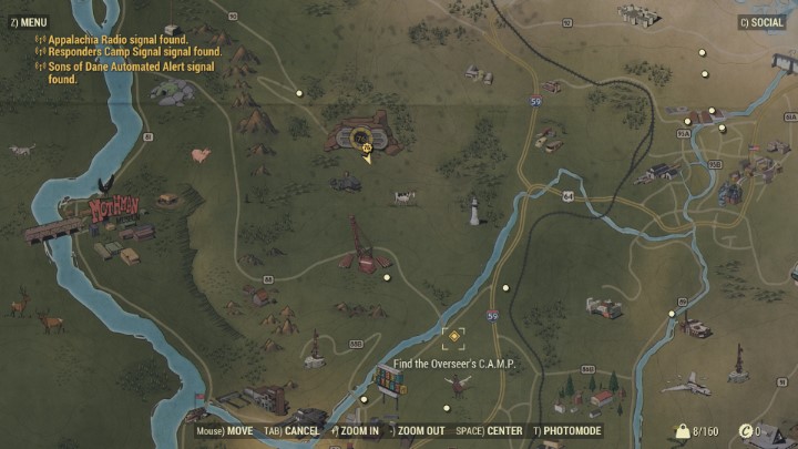 Obóz Nadzorczyni zostaje automatycznie zaznaczony na mapie, więc kieruj się w tamtą stronę. - Pierwszy kontakt - Solucja do Fallout 76 - Fallout 76 - poradnik do gry