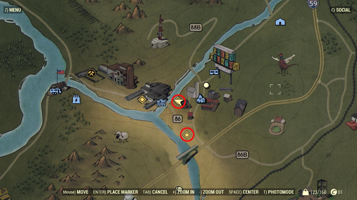 W miejscach zaznaczonych na czerwono musisz pobrać próbki wody. - Mokra robota - Solucja do Fallout 76 - Fallout 76 - poradnik do gry