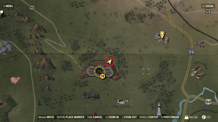 Idź wzdłuż wzgórza, aby dotrzeć do zaznaczonego miejsca. - Dobra broń na start w Fallout 76 - Fallout 76 - poradnik do gry