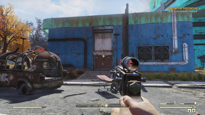 W okolicach Centrum Medycznego możesz trafić na sporą grupę Spalonych oraz robotów - rozpraw się z nimi i ruszaj do drzwi wejściowych - Uncja prewencji - Solucja do Fallout 76 - Fallout 76 - poradnik do gry