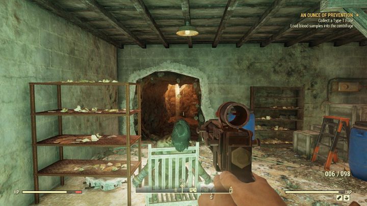 Na dole ujrzysz wykopany tunel - skorzystaj z niego i kontynuuj drogę, aż dotrzesz do pomieszczenia - Uncja prewencji - Solucja do Fallout 76 - Fallout 76 - poradnik do gry