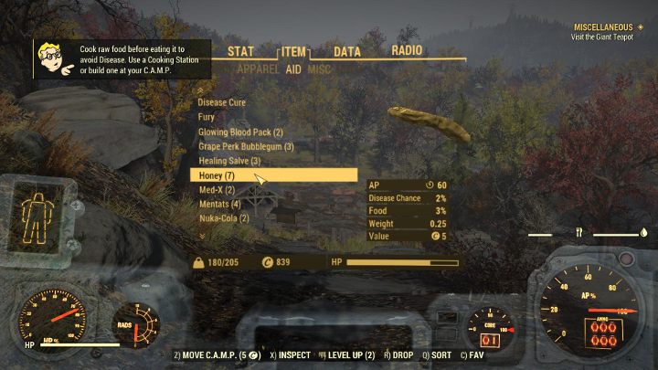 Większość nieprzetworzonego jedzenia ma określoną szansę na wywołanie choroby. - Jak działają choroby w Fallout 76? - Fallout 76 - poradnik do gry