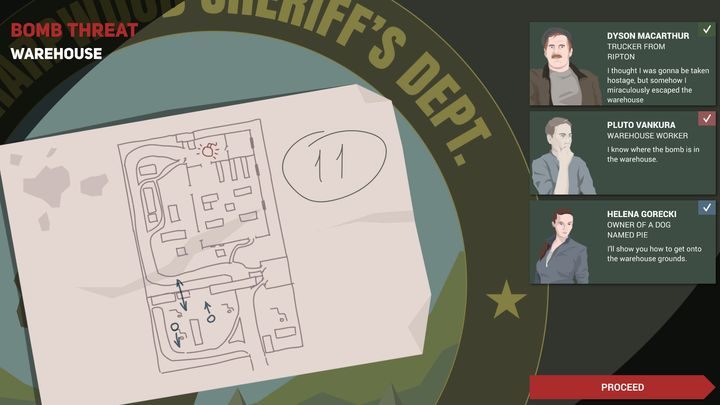 Przykładowa mapa działań z nałożonymi informacjami pozyskanymi od świadków. - Misje taktyczne w grze This is the Police 2 - This is the Police 2 - poradnik do gry