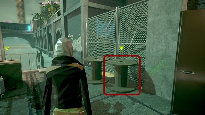 Na zewnątrz masz trzy potencjalne miejsca, w których możesz ulokować nadajnik - wybierz to najbliżej drzwi (stojąc do nich twarzą - na lewo od nich): to jakby wielka drewniana szpula, leżąca na jednym z okrągłych boków - Piątek, 17 stycznia 2048, Berlin, tunele metra | State of Mind - State of Mind - poradnik do gry