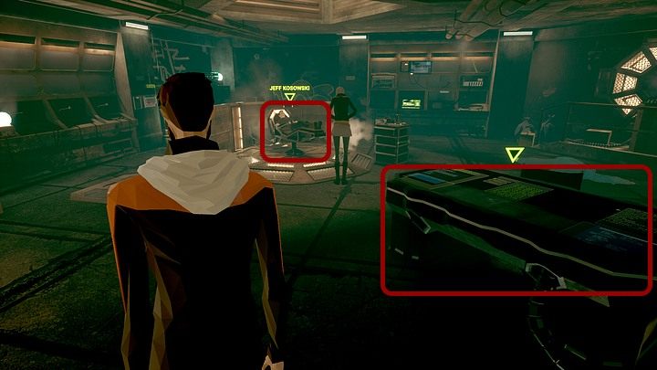 Na miejscu przejdź od windy po prowadzącym w górę pomoście do pomieszczenia, w którym po prawej znajduje się terminal z bazą danych, a w centrum leży na fotelu Kosowski - Piątek, 17 stycznia 2048, Berlin, kwatera główna organizacji Breakpoint - State of Mind - poradnik do gry