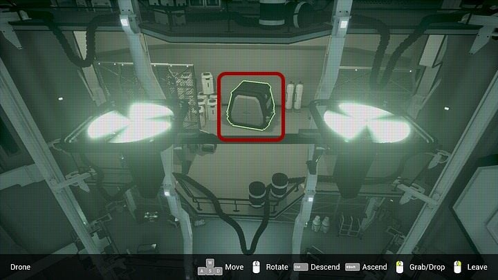 Musisz podlecieć dronem do takiej sekcji, wlecieć nim na daną półkę (czasem trzeba w tym celu ustawić się bokiem) i chwycić (LPM) ów pojemnik - Czwartek, 16 stycznia 2048 roku, Montauk, Long Island, Storage Section - State of Mind - poradnik do gry