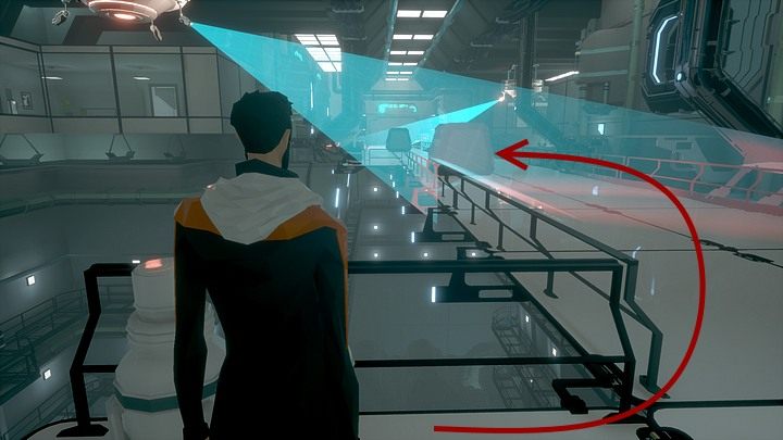 Teraz wyjdź ze zbliżenia na drona (PPM) i maszeruj Richardem do punktu, który jest jeszcze poza zasięgiem kamer - przy barierce po lewej - Czwartek, 16 stycznia 2048 roku, Montauk, Long Island, Storage Section - State of Mind - poradnik do gry