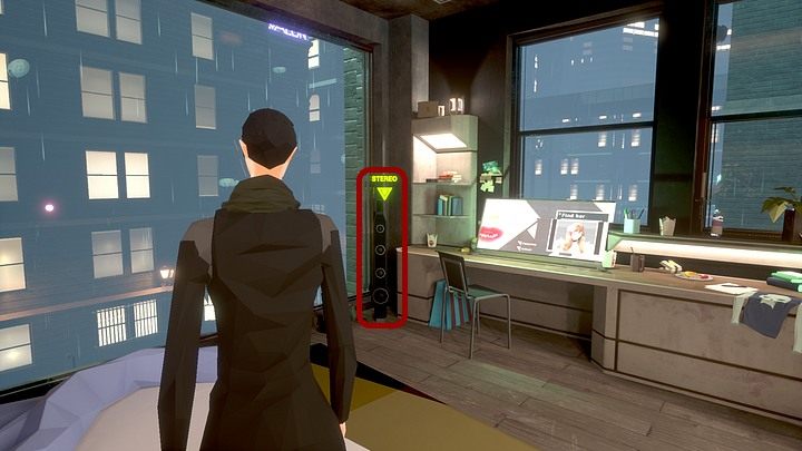 Spróbuj wyłączyć sprzęt stereo, stojący w lewym rogu części pokoju wydzielonej dla Lydii (pomiędzy oknem a biurkiem) - bezskutecznie - Środa, 22 lutego 2045 roku, New York City, Queens, apartament Angeli Davis - State of Mind - poradnik do gry