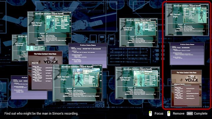By dowiedzieć się, kim jest mężczyzna, który był w apartamencie Richarda, musisz po prawej (tą sama metodą co poprzednio) ulokować właściwe dane - Wtorek, 14 stycznia 2048 roku, West Plaza, apartament Richarda Nolana; The Voice - State of Mind - poradnik do gry