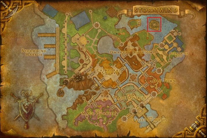 Mapa Stormwind prezentuje lokalizację portalu do Uldum, przez który dostaniecie się do Silithus. - Jak dostać się do Silithus i A Dying World quest w WOW Battle for Azeroth - World of Warcraft Battle for Azeroth - poradnik do gry