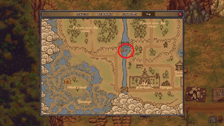 Kolejne miejsce znajduje się w lokacji nazwanej Forest near the River - Jak łowić ryby w Graveyard Keeper? - Graveyard Keeper - poradnik do gry