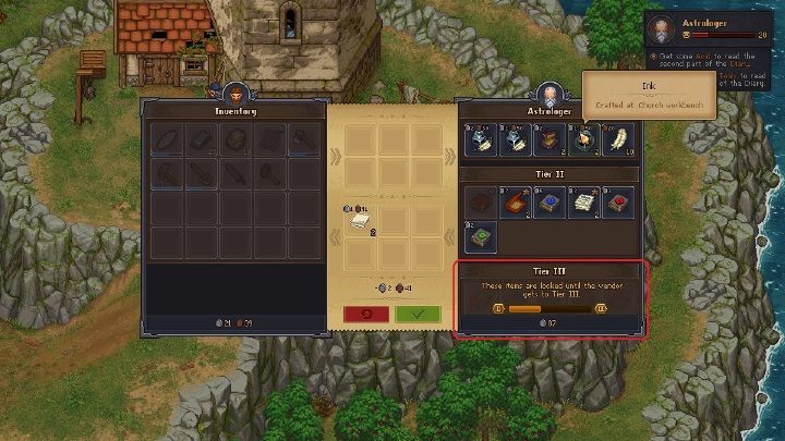 Aby ocenić poziom sklepu musisz wejść w interakcje z handlarzem i przyjrzeć się elementowi ukazanemu na screenie powyżej - Jak rozbudować sklepy w Graveyard Keeper? - Graveyard Keeper - poradnik do gry
