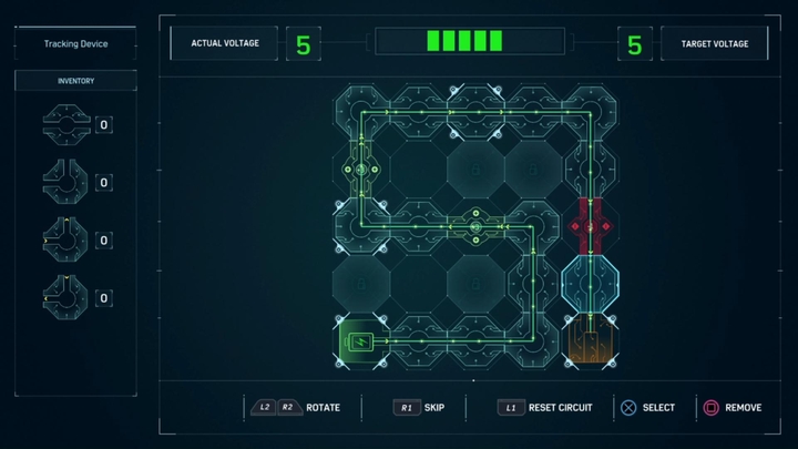 Niektóre fragmenty schematu możesz obracać - w późniejszym etapie rozgrywki dojdą również fragmenty, które zwiększają/zmniejszają natężenie mocy przechodzącego przez nie połączenia - Marvels Spider-Man: Badanie substancji i regulacja mocy - opis mini-gier - Marvels Spider-Man - poradnik do gry