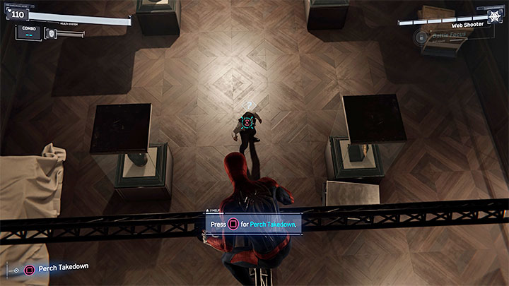Wylądujecie na rusztowaniu, nad głowami opryszków - Marvels Spider-Man: Nie dotykać eksponatów (Dont Touch the Art) - solucja, opis przejścia - Marvels Spider-Man - poradnik do gry
