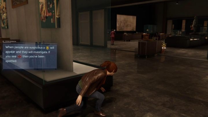 Czas na krótką sekwencję skradankową - MJ nie może zostać zauważona, bo zawalicie aktualny cel misji - Marvels Spider-Man: Nie dotykać eksponatów (Dont Touch the Art) - solucja, opis przejścia - Marvels Spider-Man - poradnik do gry