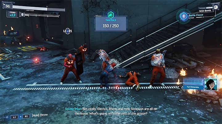 Natkniecie się na Scorpiona (do konfrontacji z nim dojdzie później) - Marvels Spider-Man: Z deszczu... (Out of the Frying Pan...) - solucja, opis przejścia - Marvels Spider-Man - poradnik do gry