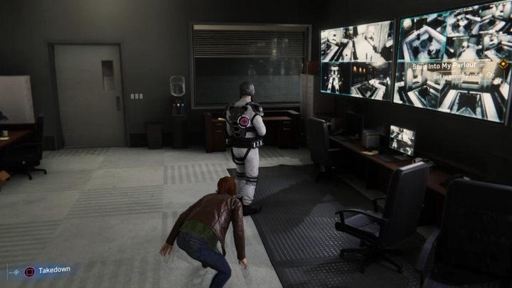 Wejdźcie do pomieszczenia ochrony z monitorami i obezwładnijcie kolejnego mężczyznę - Marvels Spider-Man: Wstąp w me progi... (Step Into My Parlour...) - solucja, opis przejścia - Marvels Spider-Man - poradnik do gry