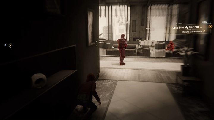 Poczekajcie, aż strażnik przystanie i biegnijcie w lewo - Marvels Spider-Man: Wstąp w me progi... (Step Into My Parlour...) - solucja, opis przejścia - Marvels Spider-Man - poradnik do gry