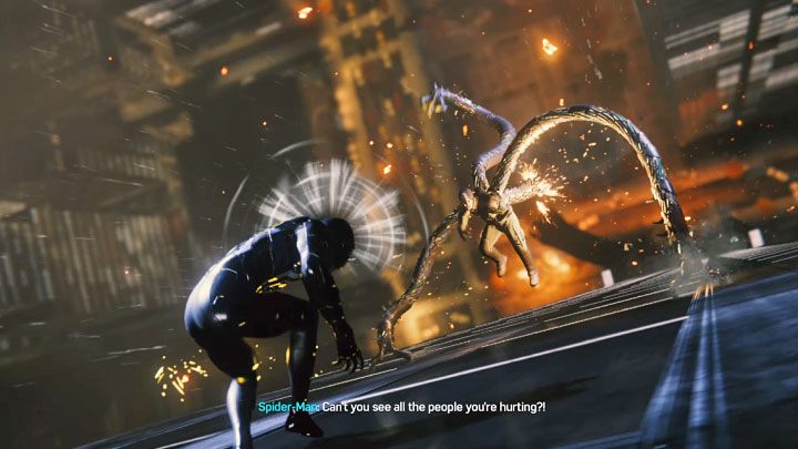 Awansujecie docelowo do finałowej części pojedynku - to starcie przy ścianie wieżowca - Marvels Spider-Man: Wojna i pokój (Pax in Bello) - solucja, opis przejścia - Marvels Spider-Man - poradnik do gry