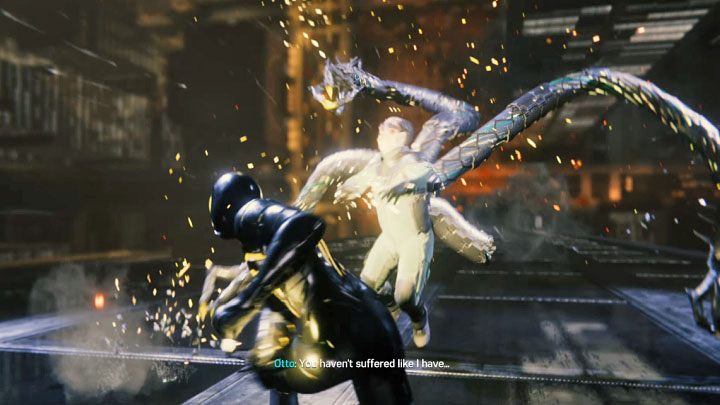 Po udanym uniku możecie szybko zbliżyć się do bossa i wyprowadzić atak wręcz - Marvels Spider-Man: Wojna i pokój (Pax in Bello) - solucja, opis przejścia - Marvels Spider-Man - poradnik do gry