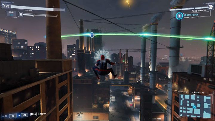 Podczas starcia z Vulturem musicie łapać w locie wystrzeliwane przez niego mechaniczne pióra (kombinacja L1+R1 na padzie) po to żeby ciskać nimi w stronę bossa - Marvels Spider-Man: Vulture i Electro - bossowie, jak pokonać? - Marvels Spider-Man - poradnik do gry