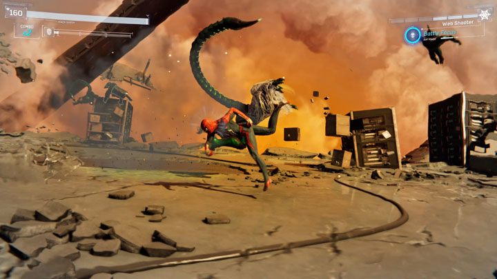 Zostaniecie zmuszeni do przeniesienia się na drugą arenę i ponownie przyciągajcie się do latających obiektów - Marvels Spider-Man: Scorpion i Rhino - bossowie, jak pokonać? - Marvels Spider-Man - poradnik do gry