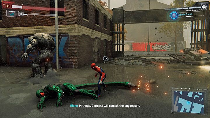 Scorpion jest bardziej problematyczny i to jego powinniście pokonać jako pierwszego - Marvels Spider-Man: Scorpion i Rhino - bossowie, jak pokonać? - Marvels Spider-Man - poradnik do gry