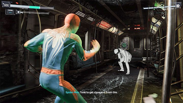 Po kilku atakach dystansowych boss zacznie odpoczywać - szybko przyciągnijcie się do niego (Trójkąt) i wyprowadźcie serię ataków - Marvels Spider-Man: Mister Negative - boss, jak pokonać? - Marvels Spider-Man - poradnik do gry