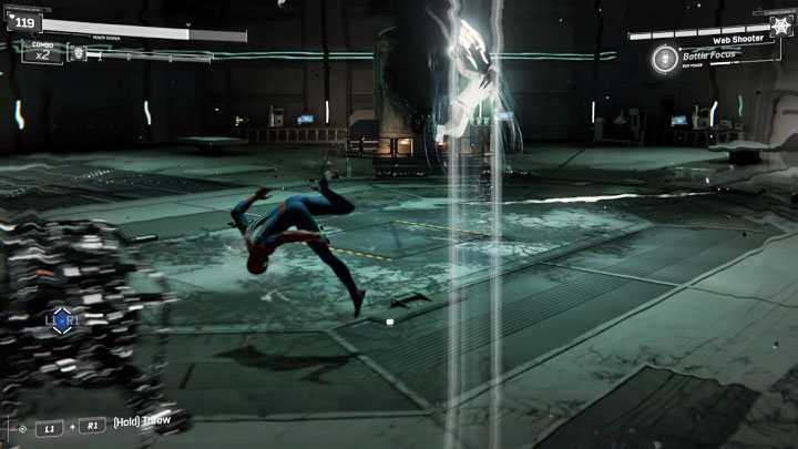 W kolejnej fazie pojedynku Martin Li będzie wykonywał uderzenia mieczem z doskoku oraz generował szerokie fale - Marvels Spider-Man: Mister Negative - boss, jak pokonać? - Marvels Spider-Man - poradnik do gry