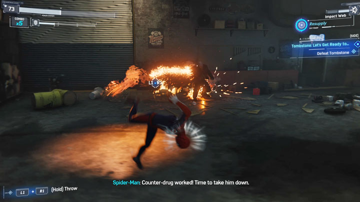 Kontynuujcie atakowanie Tombstonea do momentu awansowania do ostatniej fazy walki - Marvels Spider-Man: Tombstone - opcjonalny boss, jak pokonać? - Marvels Spider-Man - poradnik do gry