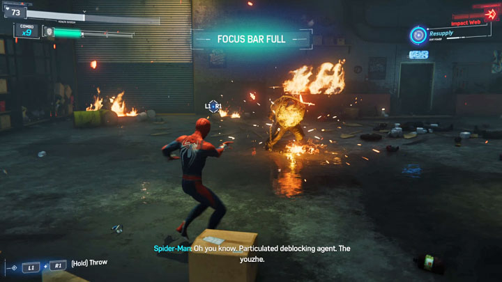 Polegajcie ponownie na gadżetach po to żeby zatrzymać lub uwięzić bossa - Marvels Spider-Man: Tombstone - opcjonalny boss, jak pokonać? - Marvels Spider-Man - poradnik do gry