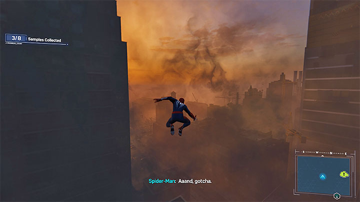 Celem zadania jest huśtanie się na pajęczynach i przelatywanie przez chmury smogu zaznaczone na mapie - Marvels Spider-Man: Projekt Harryego (Harrys Passion Project) - solucja, opis przejścia - Marvels Spider-Man - poradnik do gry