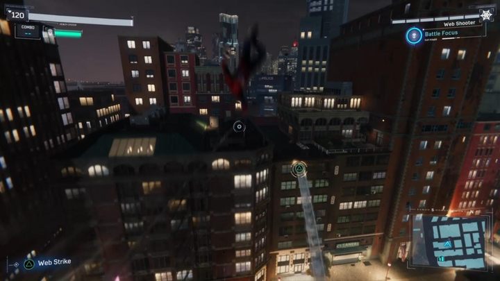W trakcie pościgu starajcie się utrzymywać na dużej wysokości i chwytać się pajęczynami mijanych wysokich budynków - Marvels Spider-Man: Szokujący powrót (A Shocking Comeback) - solucja, opis przejścia - Marvels Spider-Man - poradnik do gry