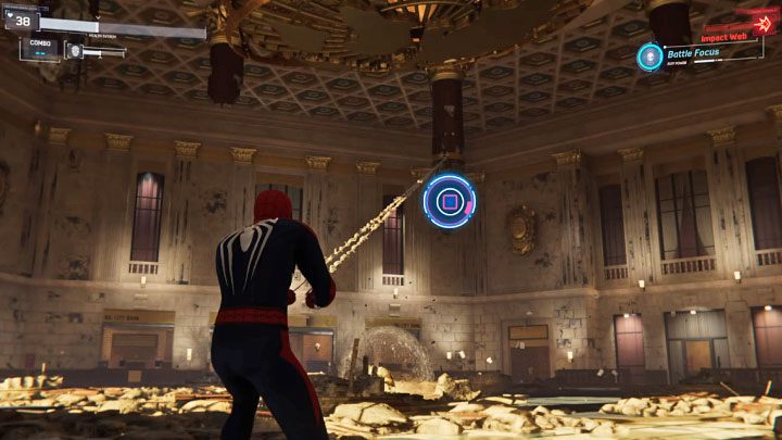 Osłabienie Shockera po raz drugi załączy kolejny przerywnik i awansujecie do ostatniej trzeciej części walki - Marvels Spider-Man: Szok finansowy (Financial Shock) - solucja, opis przejścia - Marvels Spider-Man - poradnik do gry