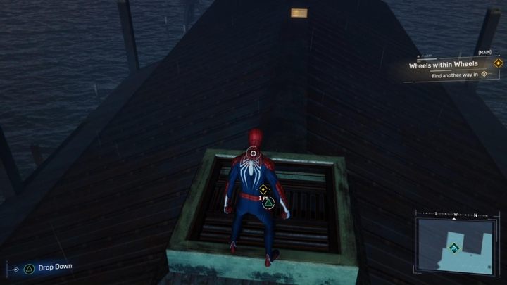 Dostańcie się na dach magazynu i wejdźcie włazem do środka - Marvels Spider-Man: Zawiła sprawa (Wheels within Wheels) - solucja, opis przejścia - Marvels Spider-Man - poradnik do gry