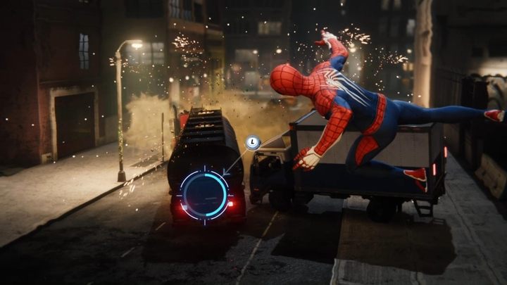 Na koniec pościgu trzeba zaliczyć sekwencję QTE - Marvels Spider-Man: Zawiła sprawa (Wheels within Wheels) - solucja, opis przejścia - Marvels Spider-Man - poradnik do gry