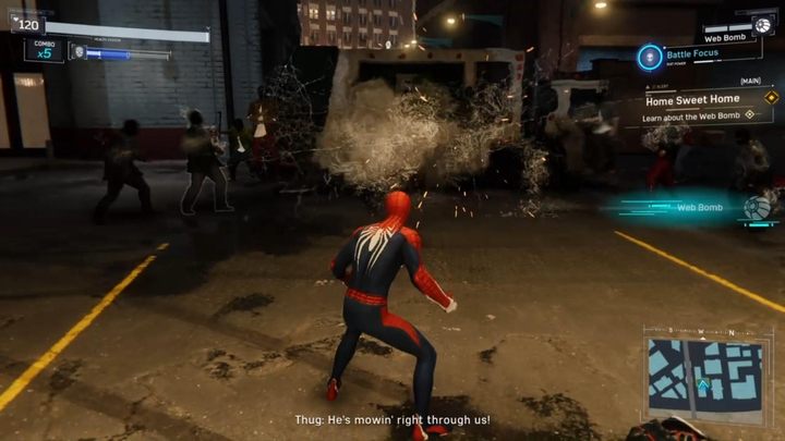 Przetestujcie gadżet na łotrach, którzy właśnie się zjawili (wybierzcie nowy gadżet z rozwijanego menu) - Marvels Spider-Man: Nie ma to jak w domu (Home Sweet Home) - solucja, opis przejścia - Marvels Spider-Man - poradnik do gry