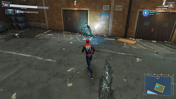 Na zewnątrz spotkacie nowy rodzaj przeciwnika - demona wyposażonego w bicze (Whip Demon) - Marvels Spider-Man: Dwa w jednym (Dual Purpose) - solucja, opis przejścia - Marvels Spider-Man - poradnik do gry