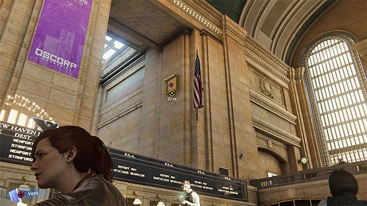 Peter zapyta o kilka szczegółów sytuacji - ilość dronów, czy wejście włazu wentylacyjnego - Marvels Spider-Man: Ten, który uciekł (The One That Got Away) - solucja, opis przejścia - Marvels Spider-Man - poradnik do gry