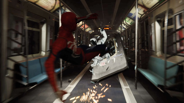 Po jednej z sekwencji ataków przebijecie się do kolejnego wagonu metra - Marvels Spider-Man: Ten, który uciekł (The One That Got Away) - solucja, opis przejścia - Marvels Spider-Man - poradnik do gry
