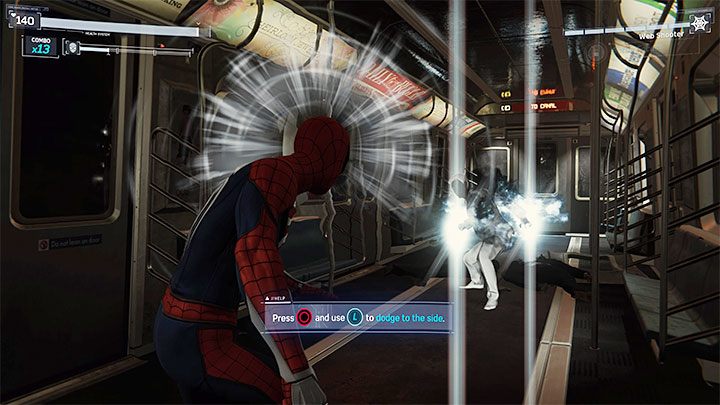 Nie zbliżajcie się do wroga - uskakujcie przed atakami na boki, odbijając się od ścian - Marvels Spider-Man: Ten, który uciekł (The One That Got Away) - solucja, opis przejścia - Marvels Spider-Man - poradnik do gry
