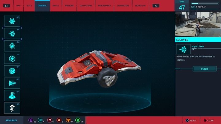 Opis gadżetu: Potężne uderzenie siecią, które natychmiast związuje wrogów - Marvels Spider-Man: Gadżety - lista, zastosowania - Marvels Spider-Man - poradnik do gry