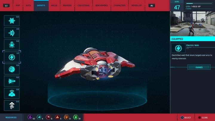 Opis gadżetu: Elektryczna sieć, która ogłusza cel i przeskakuje na pobliskich wrogów - Marvels Spider-Man: Gadżety - lista, zastosowania - Marvels Spider-Man - poradnik do gry