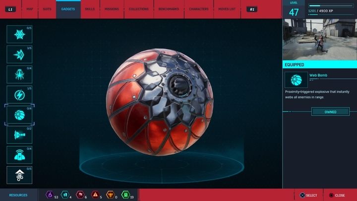 Opis gadżetu: Ładunek zbliżeniowy, który natychmiast związuje wszystkich wrogów w zasięgu - Marvels Spider-Man: Gadżety - lista, zastosowania - Marvels Spider-Man - poradnik do gry