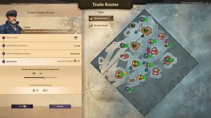 Wybierz teraz jakie towary chcesz transportować, skąd i na jaką wyspę - Jak przenosić towary między swoimi wyspami w Anno 1800? - Anno 1800 - poradnik do gry