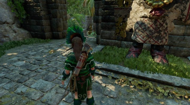 Pod nogami jednego z posągów znajdziesz kolejną skrytkę (8) - wyciągniesz ją tylko, gdy odblokujesz monolit - Skrzynie i skrytki surwiwalowe w Ukrytym Mieście | Sekrety w Tomb Raider - Shadow of the Tomb Raider - poradnik do gry