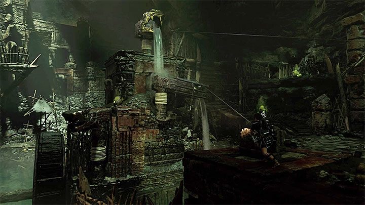 Użyj korby żeby zacząć manipulować górną konstrukcją z głową węża - Zagadka z bramą Oka Węża w Cenotes w Shadow of the Tomb Raider - Shadow of the Tomb Raider - poradnik do gry