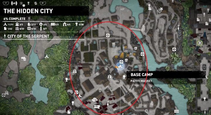 Aby rozpocząć wyzwanie Zmiana pogody musisz udać się w obszar zaznaczony na mapie powyżej - Wyzwania w Ukrytym Mieście | Sekrety w Shadow of the Tomb Raider - Shadow of the Tomb Raider - poradnik do gry